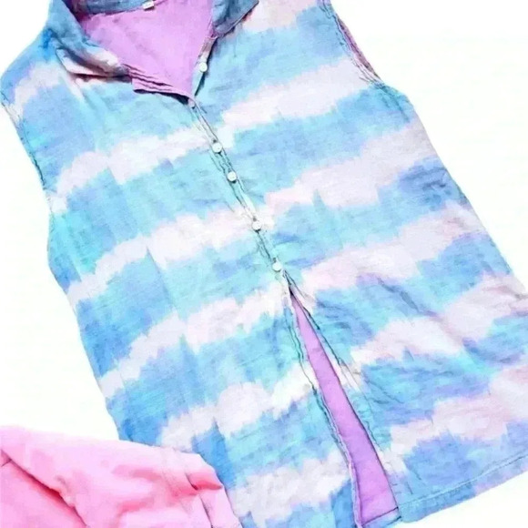 Baby blue Tie Dye sleeveless button down Boho Style top size medium - Picture 3 of 7